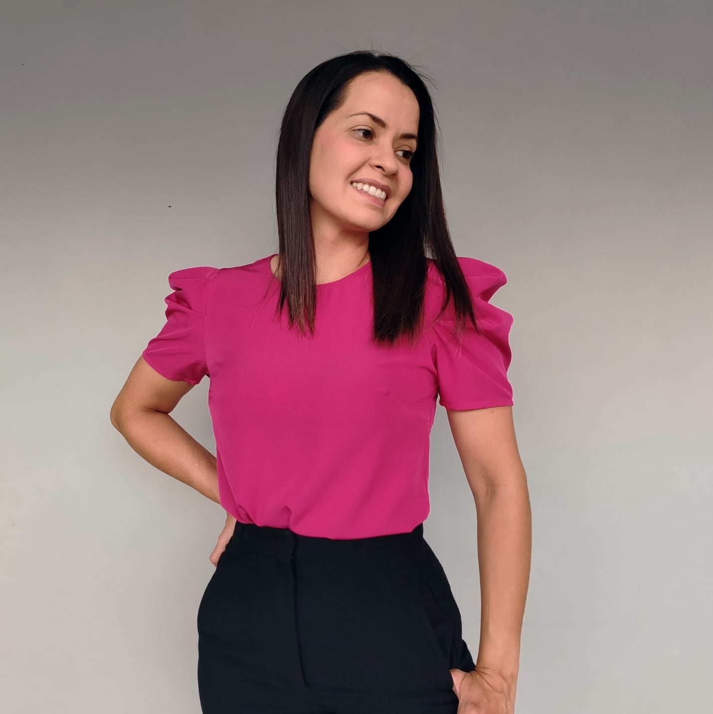 Blusa manga drapeada melón