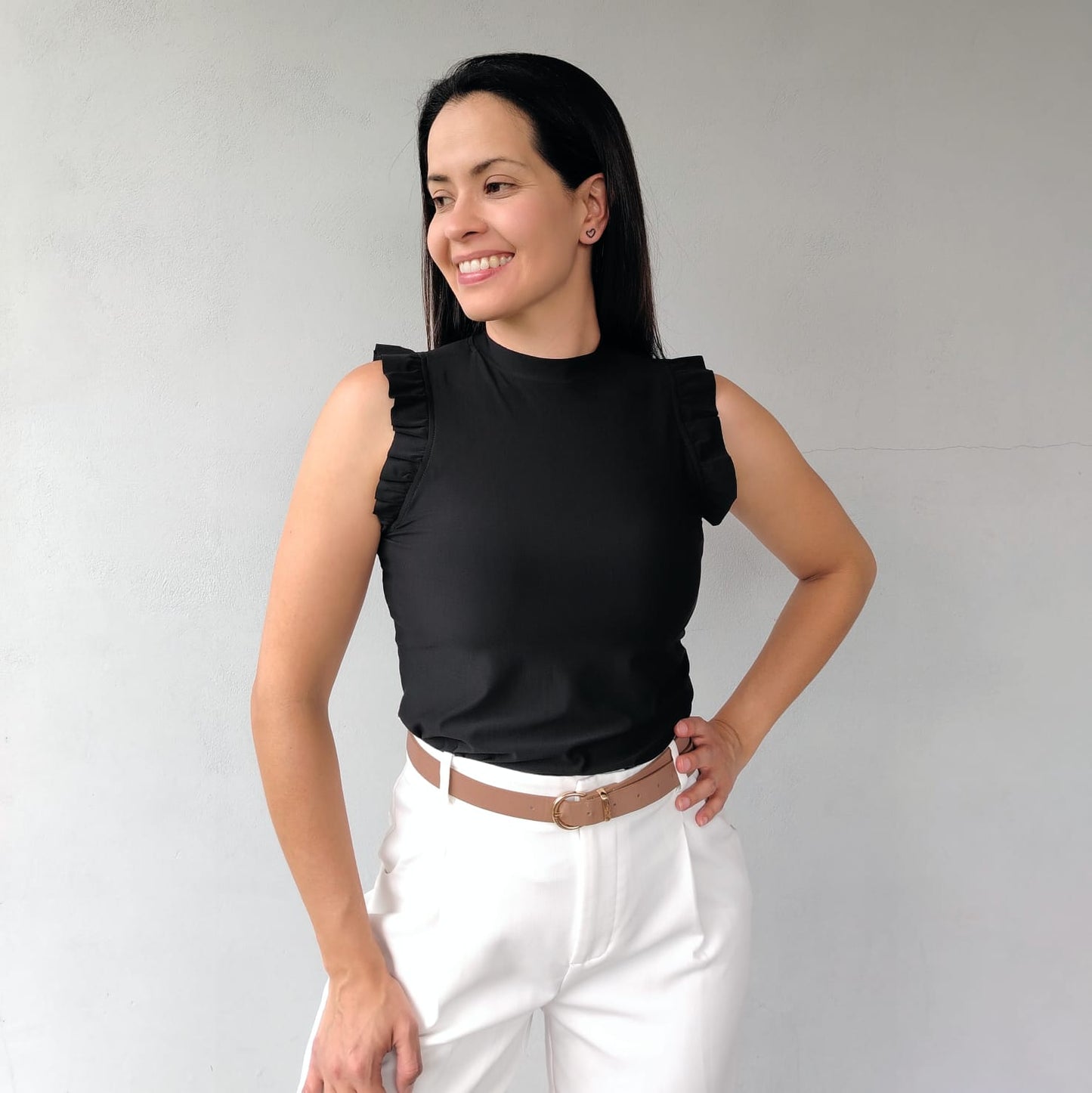 Blusa manga fruncida blanco