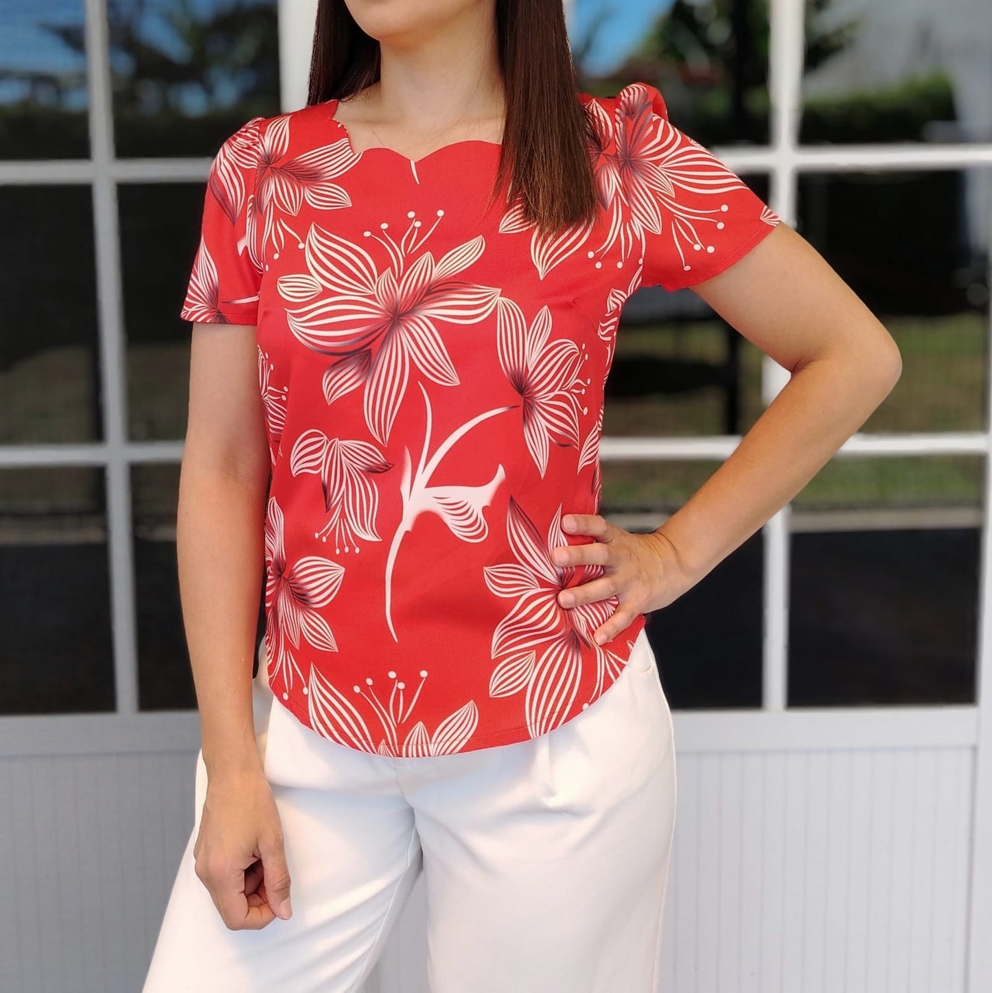 Blusa parras en escote naranja