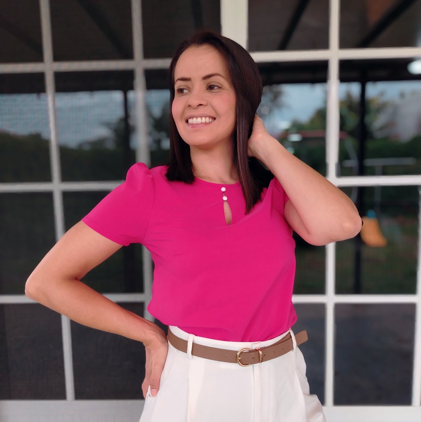 Blusa 2 botones fucsia