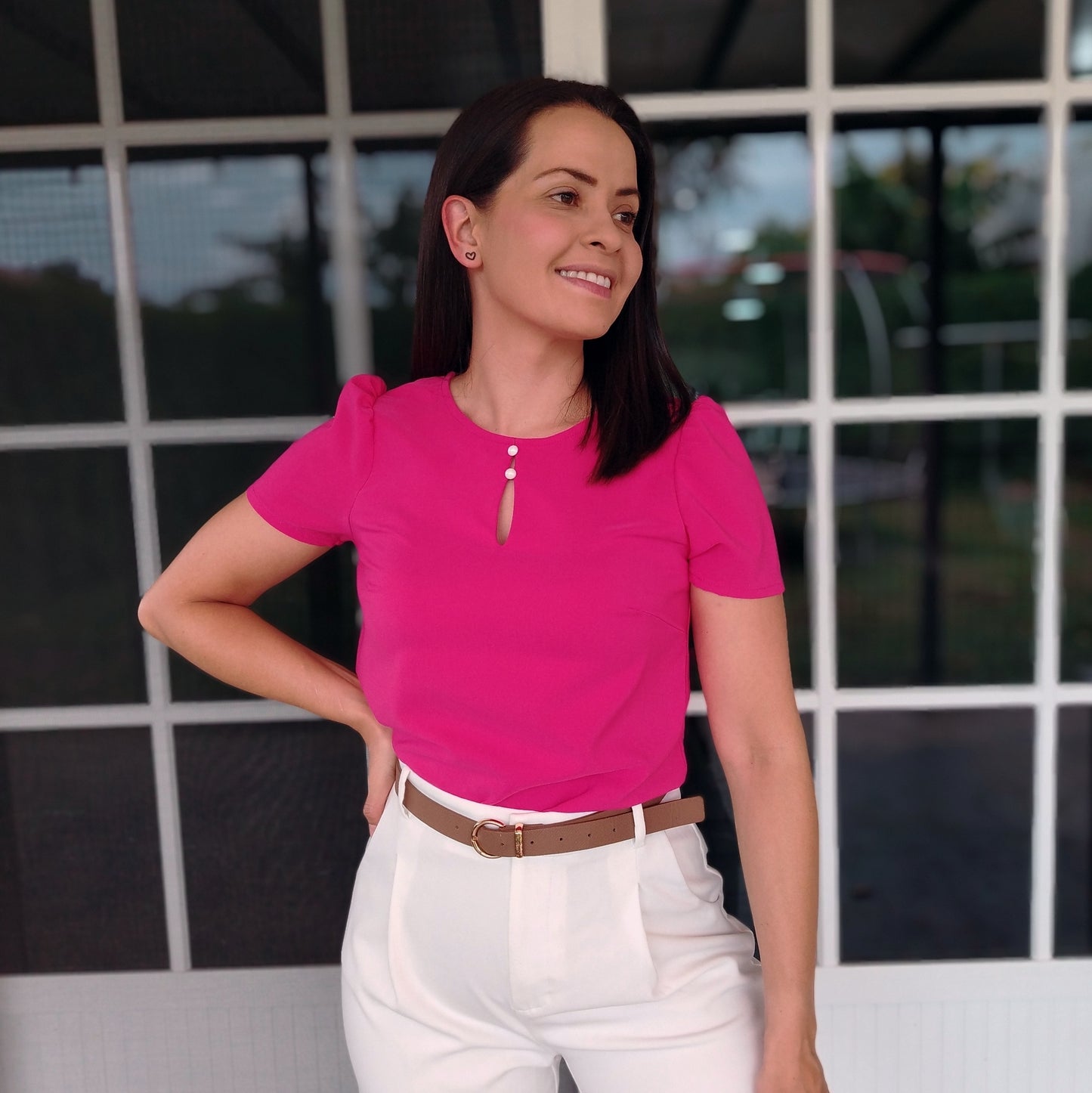 Blusa 2 botones fucsia
