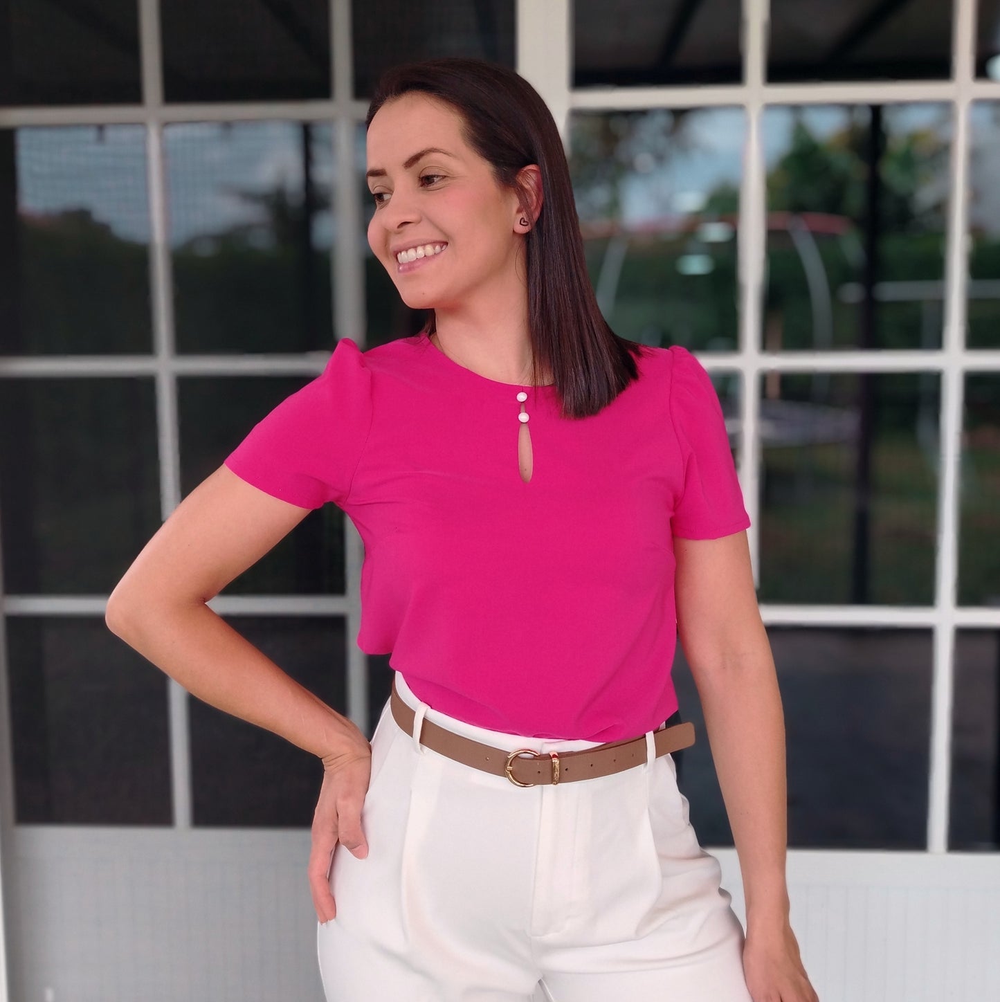 Blusa 2 botones fucsia
