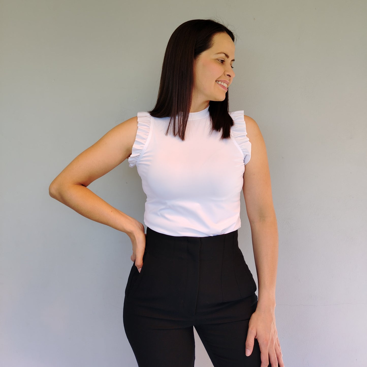 Blusa manga fruncida blanco