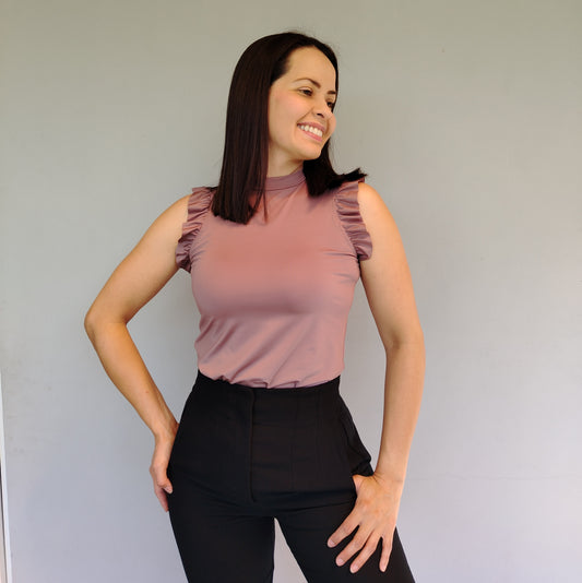 Blusa manga fruncida marrón