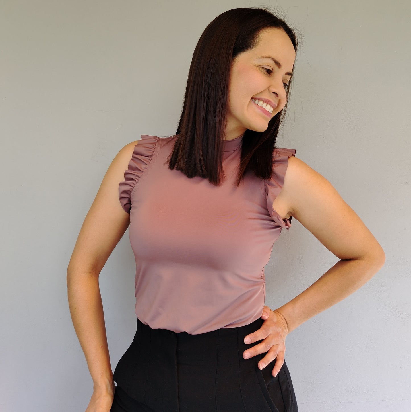 Blusa manga fruncida marrón