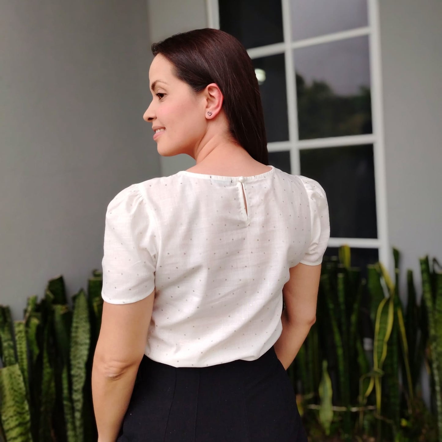 Blusa brillo blanco hueso