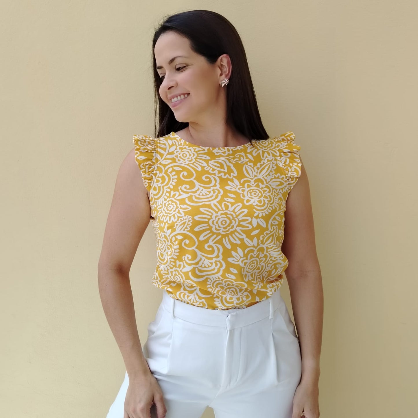 Blusa manga frunces mostaza