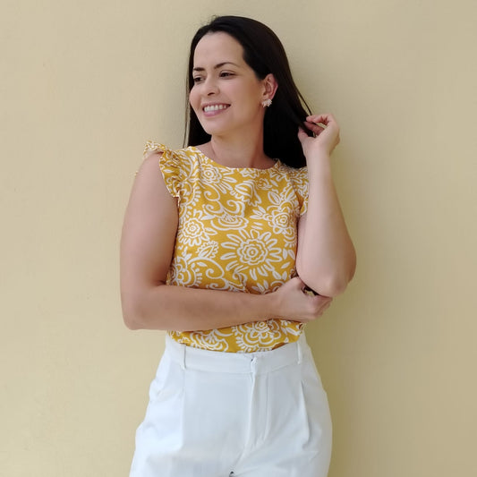 Blusa manga frunces mostaza