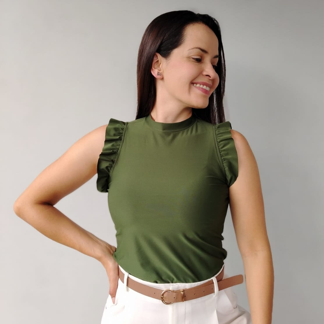 Blusa manga fruncida musgo
