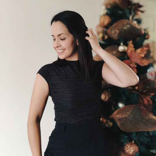 Blusa manga enteriza negro con brillo