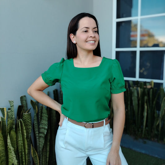 Blusa escote cuadrado verde