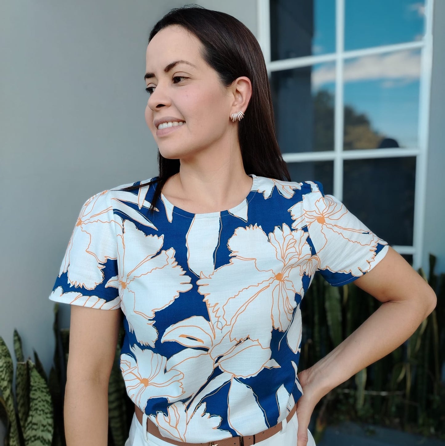 Blusa floral azul