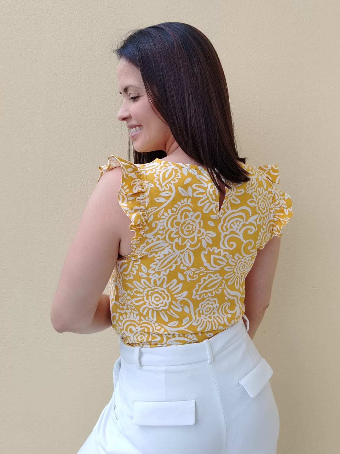 Blusa manga frunces mostaza