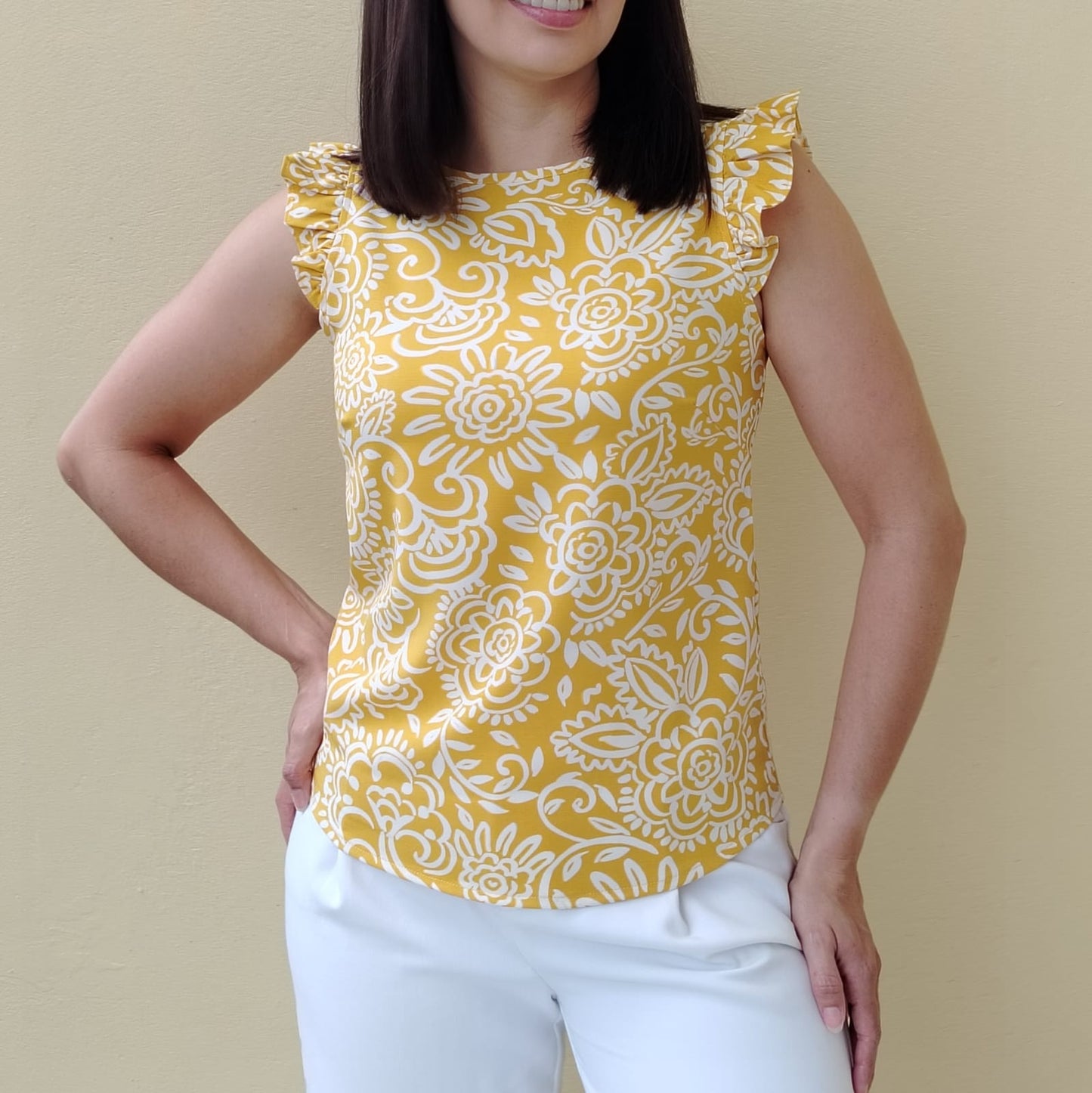 Blusa manga frunces mostaza