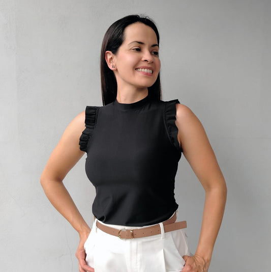 Blusa manga fruncida negro