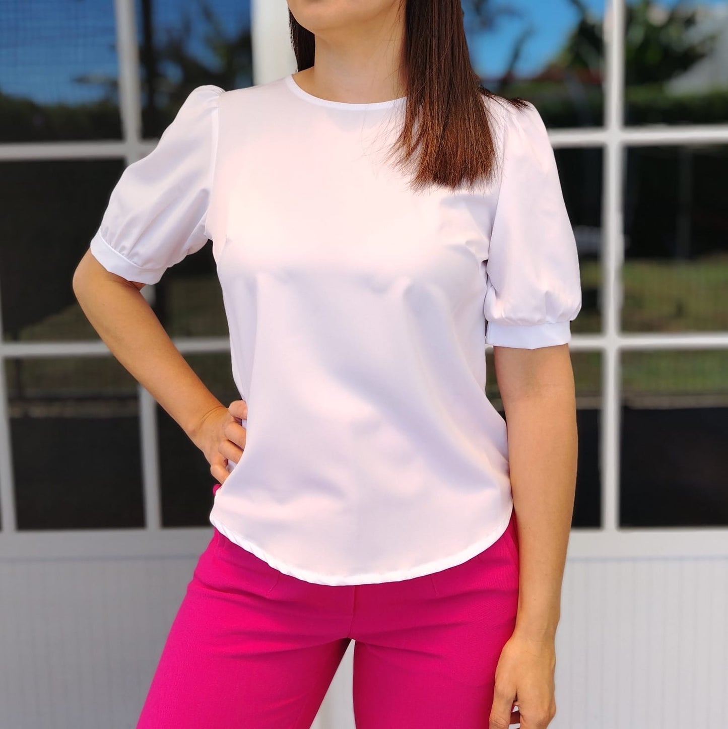 Blusa manga bombache 2/4 blanco