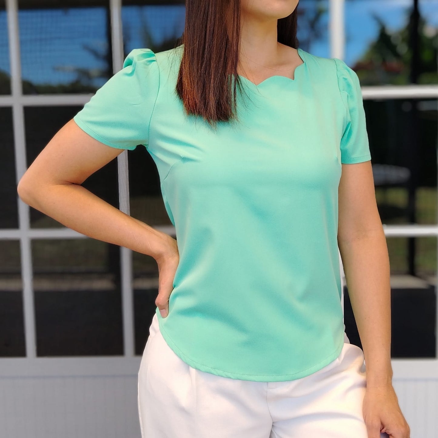 Blusa parras en escote menta