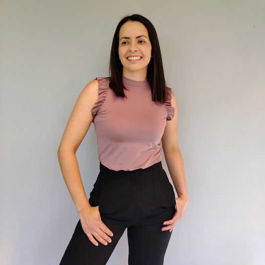 Blusa manga fruncida marrón