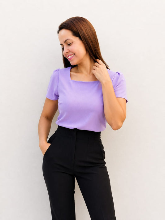 Blusa escote cuadrado lila
