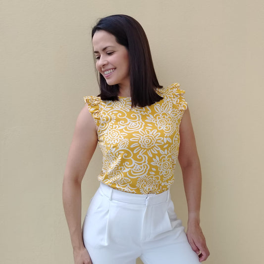 Blusa manga frunces mostaza