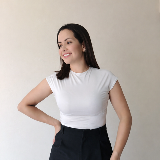 Blusa manga enteriza blanco hueso con brillo