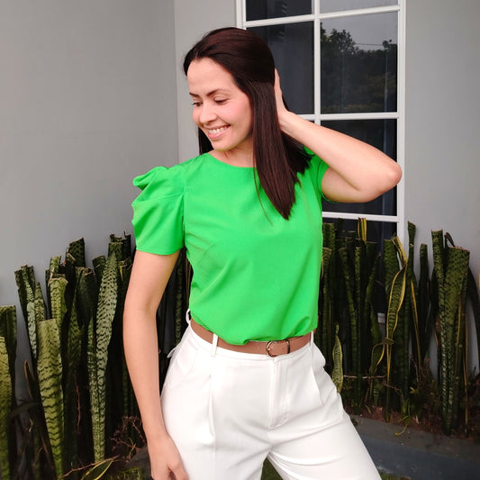 Blusa manga drapeada verde limón