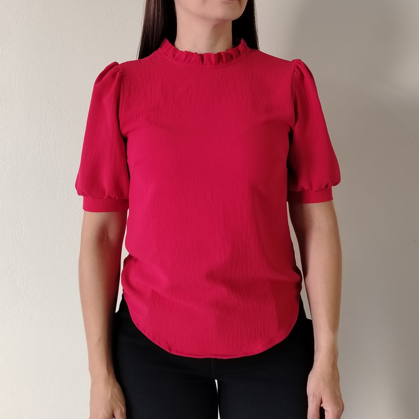 Blusa cuello fruncido manga 2/4