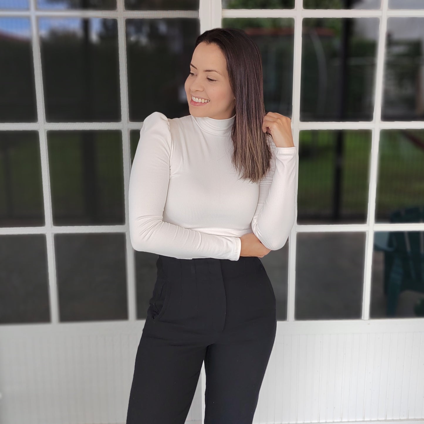 Blusa manga larga blanco hueso