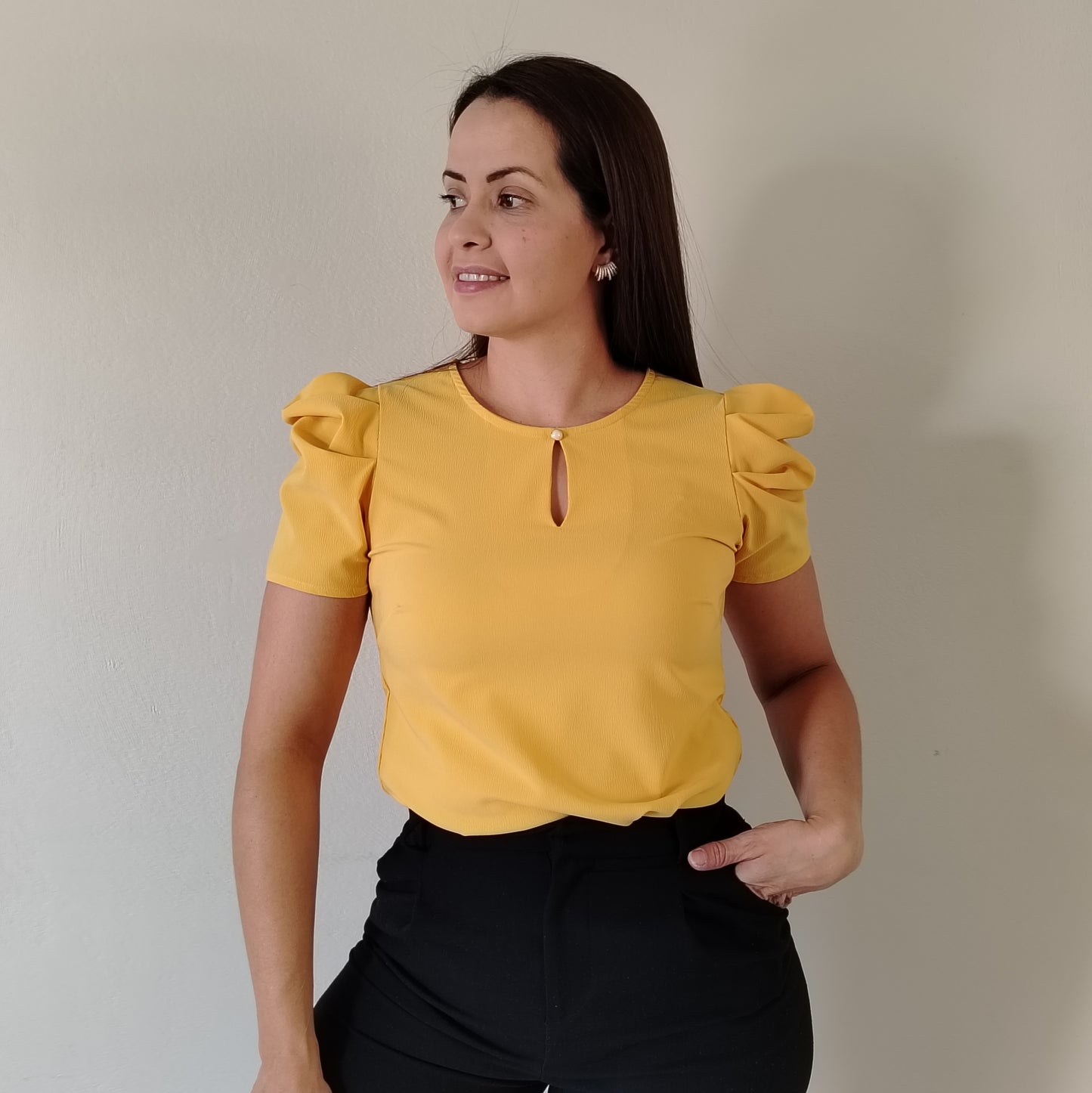 Blusa manga drapeada