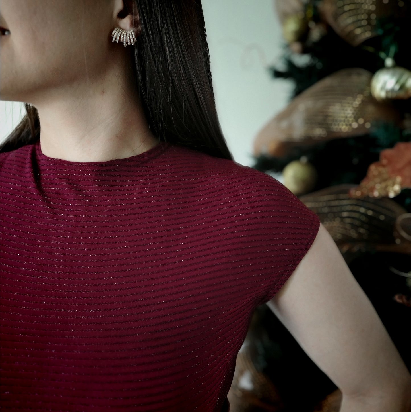 Blusa manga enteriza vino con brillo