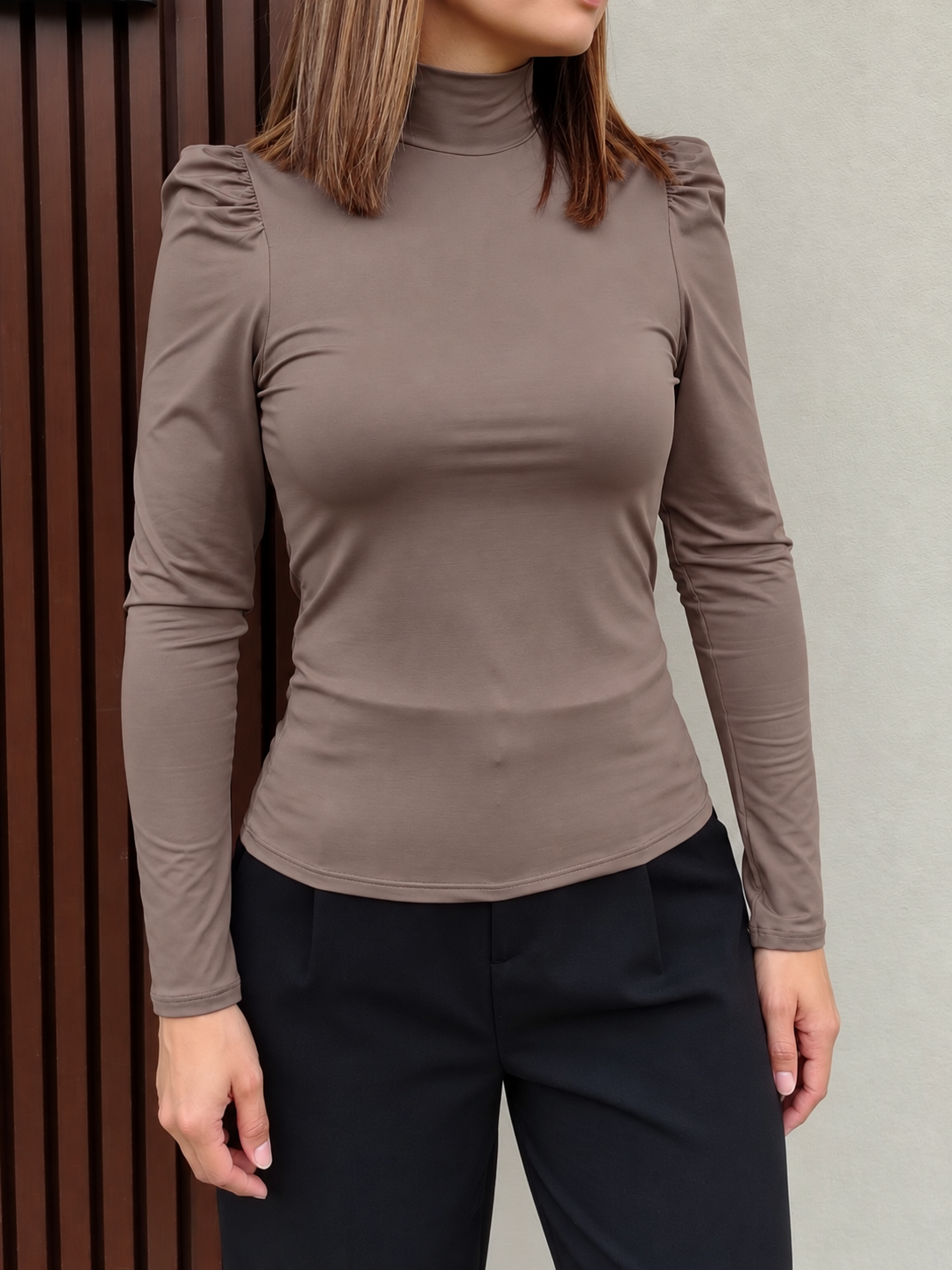 Blusa manga larga cuello tortuga
