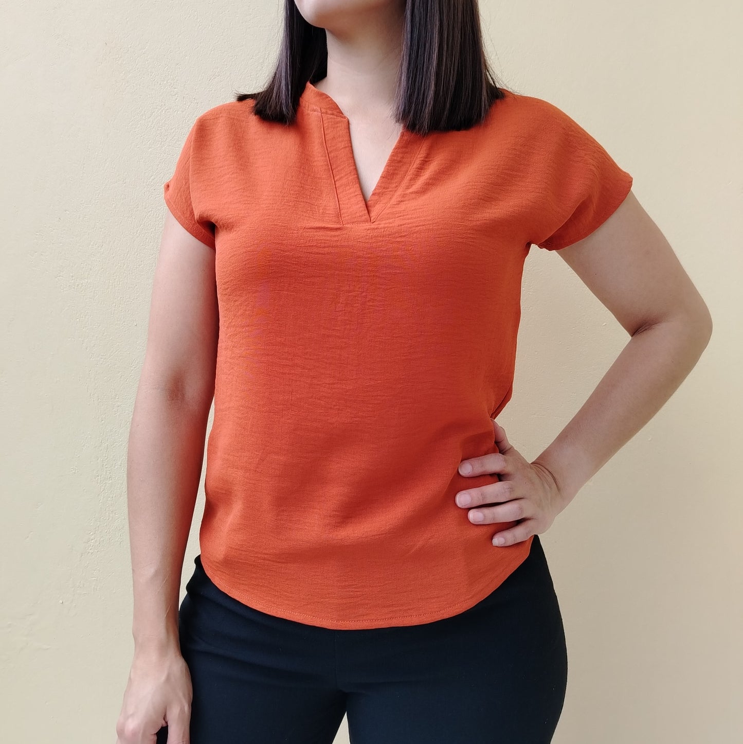 Blusa manga enteriza cuello chino