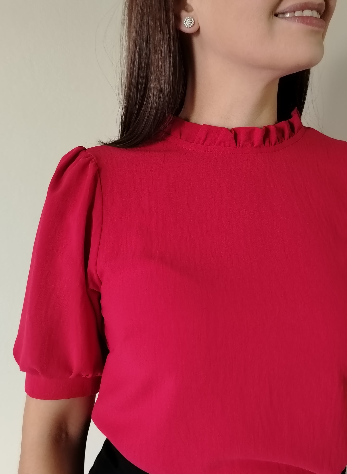 Blusa cuello fruncido manga 2/4