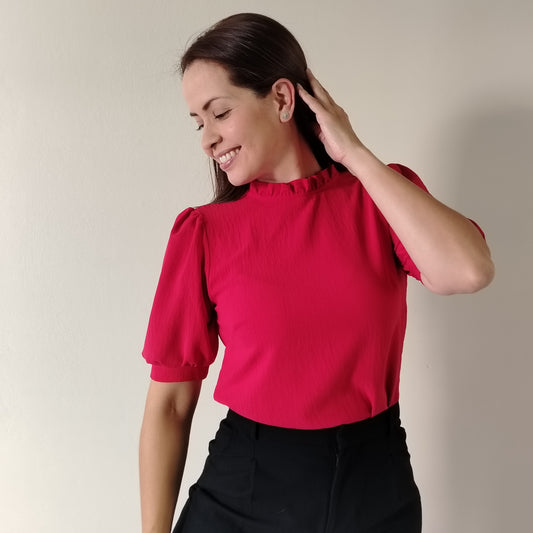 Blusa cuello fruncido manga 2/4