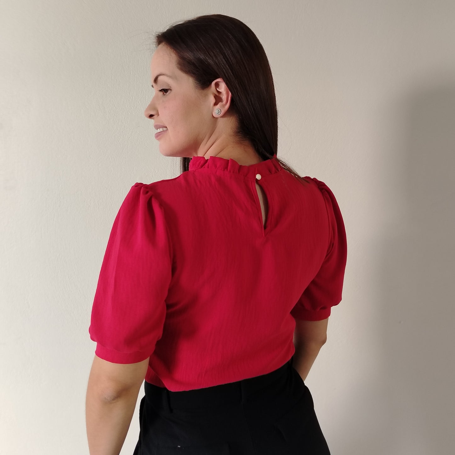 Blusa cuello fruncido manga 2/4